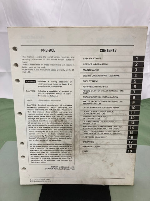Honda 61ZV700 BF25A Shop Manual '94 with Supplement Manual 61ZV700Y '98 Genuine
