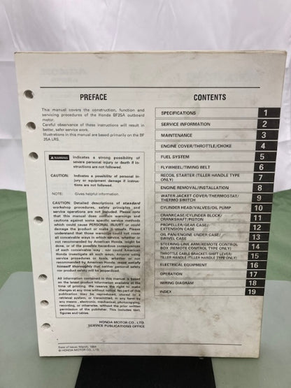 Honda 61ZV700 BF25A Shop Manual '94 with Supplement Manual 61ZV700Y '98 Genuine