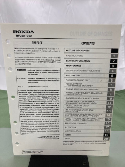 Honda 61ZV700 BF25A Shop Manual '94 with Supplement Manual 61ZV700Y '98 Genuine
