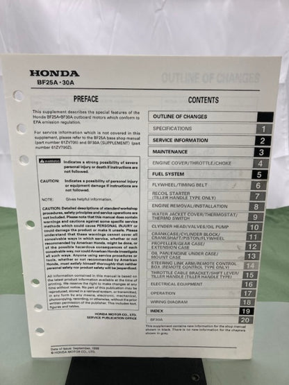 Honda 61ZV700 BF25A Shop Manual '94 with Supplement Manual 61ZV700Y '98 Genuine