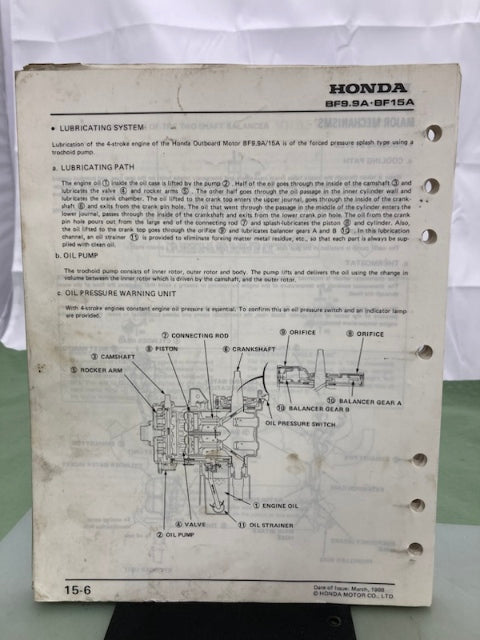 Honda 61ZV400 BF9.9A/15A Shop Manual '88 with Supplement 61ZV400W '98 Genuine