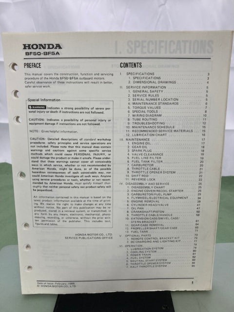 Honda 61ZV101 BF50 BF50A Shop Manual '88 with Supplements Genuine
