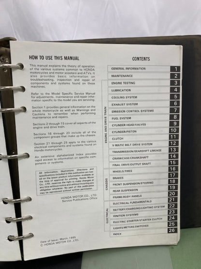 Honda 61CM001 Motorcycle Common Service Manual Binder '95 Genuine