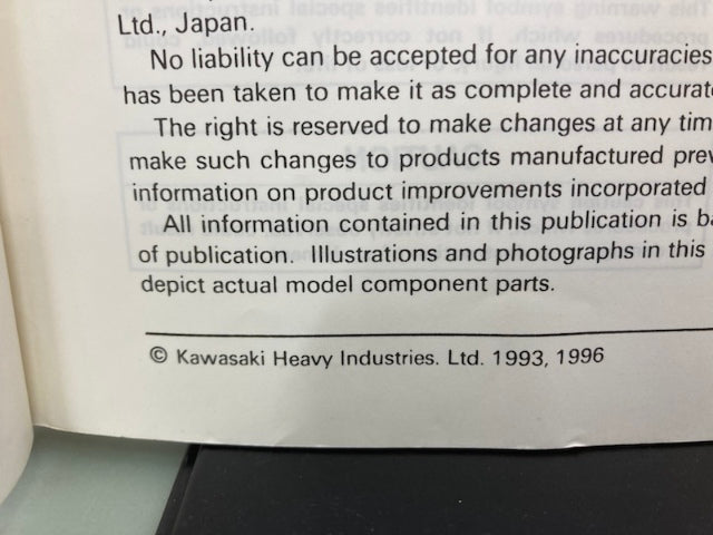 Kawasaki 99924-1164-52 ST/STS JetSki Service Manual Supplement 1993 1996 Genuine