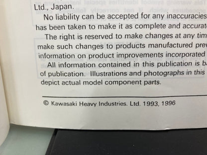Kawasaki 99924-1164-52 ST/STS JetSki Service Manual Supplement 1993 1996 Genuine