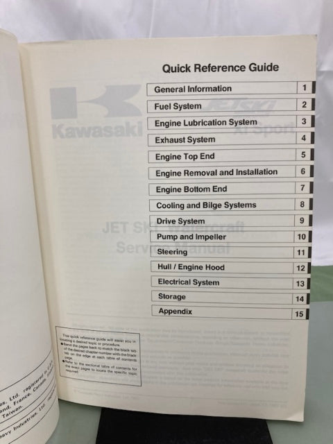 Kawasaki 99924-1222-01 Xi Sport JetSki Watercraft Service Manual 1997 Genuine