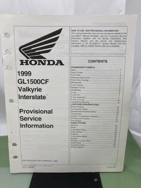 Honda 61MZ009 GL1500C/CT/CF Valkyrie Service Manual 1997-2003 Genuine