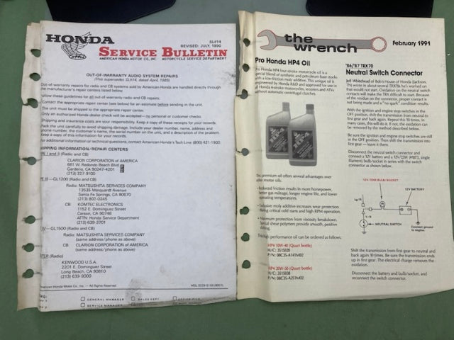 Honda 61MT880-AH GL1500 Service Manual & 61MT880-AHETM ETM 1990 Genuine