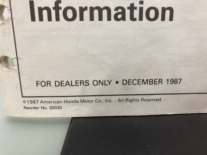 Honda S0030 GL1500 Goldwing Provisional Service Information Manual 1988 Genuine