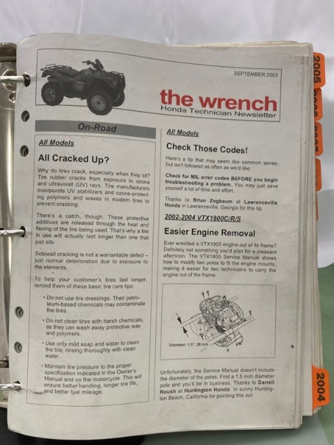 Honda The Wrench Technician Newsletters and Service Bulletins 2003-2019 Genuine