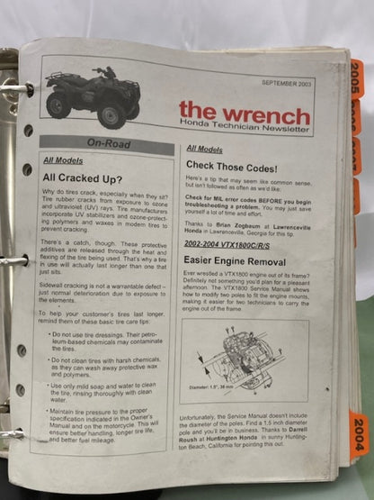 Honda The Wrench Technician Newsletters and Service Bulletins 2003-2019 Genuine
