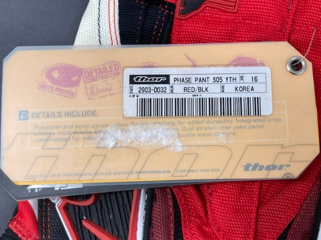 Thor MX 2903-0032 Youth MX Riding Phase Pants Red/Black Size 16 New Genuine