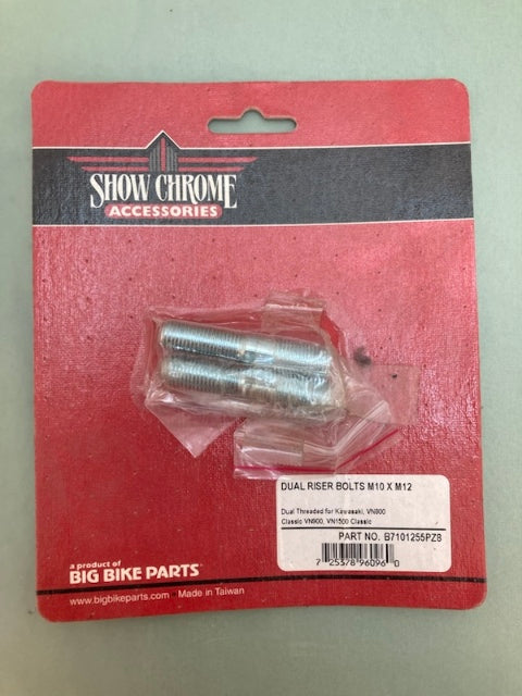 Show Chrome B7101255PZ8 Dual Riser Bolts M10xM12 New Genuine