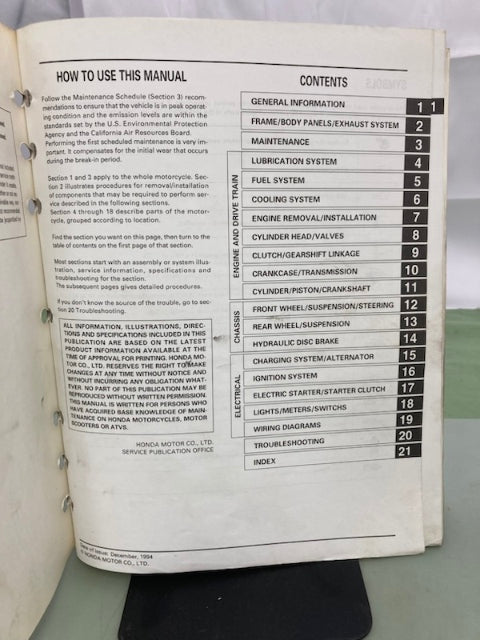 Honda 61MAL02 CBR600F3 '95-'97 Service Manual Genuine
