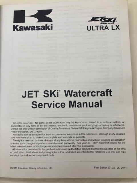 Kawasaki 99924-1451-31 Ultra LX Jet Ski Service Manual 2011 Genuine