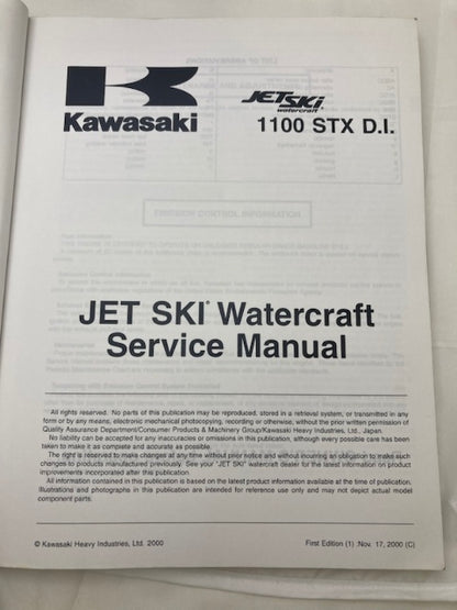 Kawasaki 99924-1256-02 1100 STX D.I. Jet Ski Service Manual 2000 Genuine