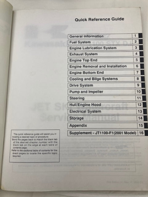 Kawasaki 99924-1256-02 1100 STX D.I. Jet Ski Service Manual 2000 Genuine