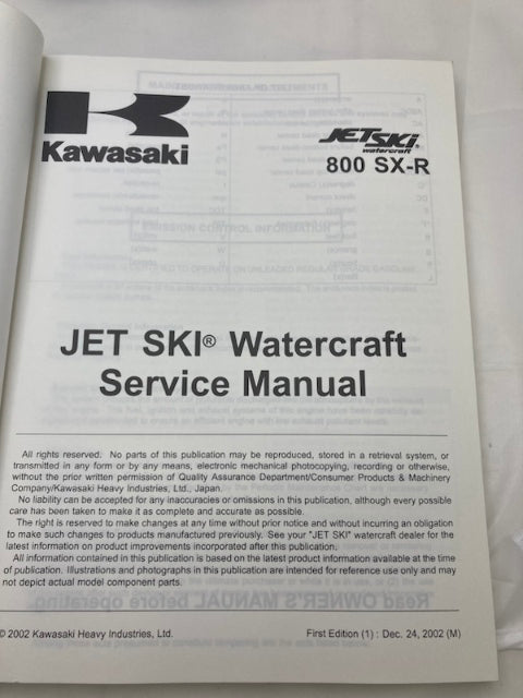 Kawasaki 99924-1314-01 800 SX-R Jet Ski Service Manual 2002 Genuine