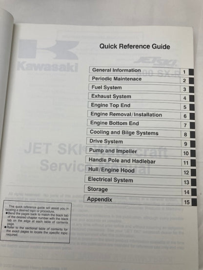 Kawasaki 99924-1314-01 800 SX-R Jet Ski Service Manual 2002 Genuine