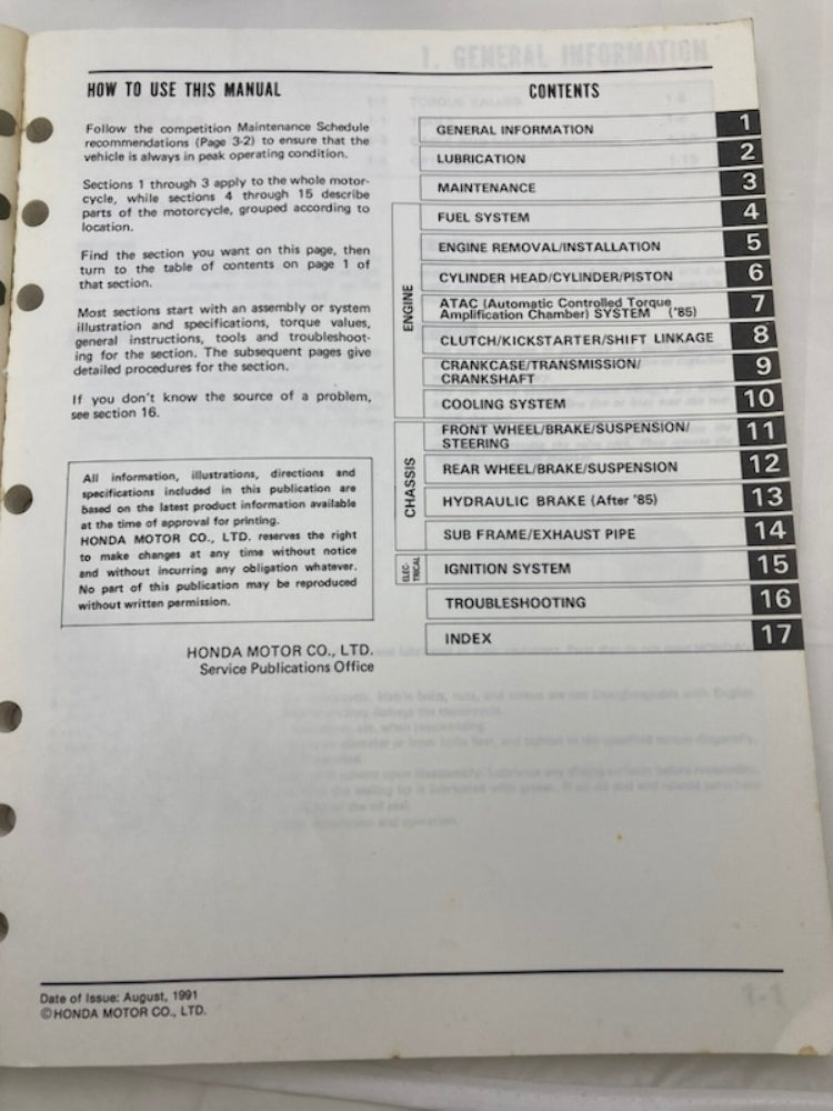 Honda 61GC409 Cr80r '85-'92 Service Manual 1991 Genuine