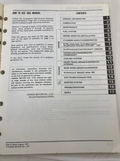 Honda 61GC409 Cr80r '85-'92 Service Manual 1991 Genuine
