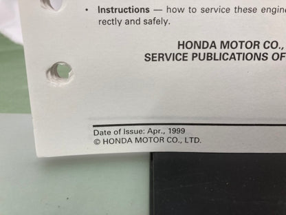 Honda 61ZJ110Z GX670 Engine Shop Manual '99 w/ 61ZJ110W Supplements '01 Genuine