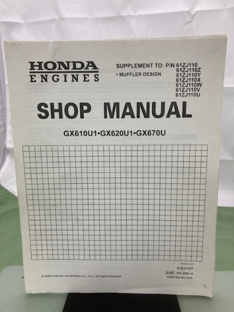 Honda 61ZJ110 GX610K1 GX620K1 Engine Shop Manual '99 w/ Supplements Genuine