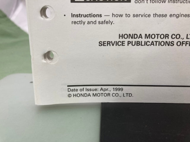 Honda 61ZJ110 GX610K1 GX620K1 Engine Shop Manual '99 w/ Supplements Genuine