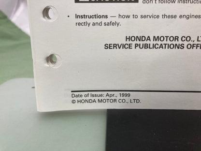 Honda 61ZJ110 GX610K1 GX620K1 Engine Shop Manual '99 w/ Supplements Genuine