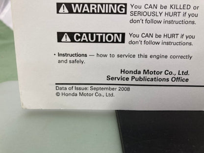 Honda 61ZJ110 GX610K1 GX620K1 Engine Shop Manual '99 w/ Supplements Genuine