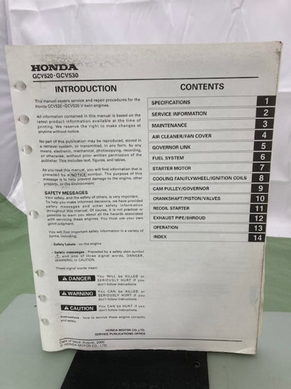 Honda 61Z0A00 GCV520 GCV530 Engine Shop Manual '00 w/ Supp 61Z0A00Z 2001 Genuine