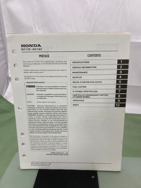Honda 61ZL800 GC135 GC160 Engine Shop Manual '97 w/ Supp 61ZL800Z '03 Genuine