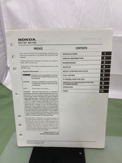 Honda 61ZL800 GC135 GC160 Engine Shop Manual '97 w/ Supp 61ZL800Z '03 Genuine