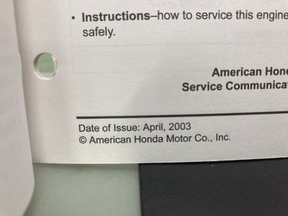 Honda 61ZL800 GC135 GC160 Engine Shop Manual '97 w/ Supp 61ZL800Z '03 Genuine