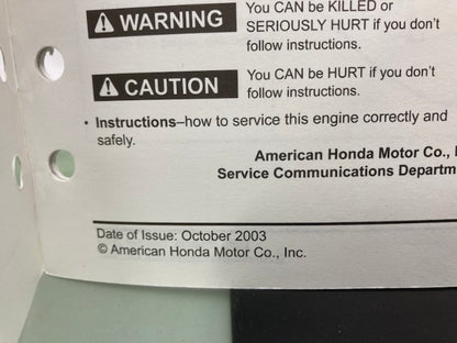 Honda 61ZM000 GCV135 GCV160 Engine Shop Man '97 w/ Supps 61ZM000Z/Y '03 Genuine