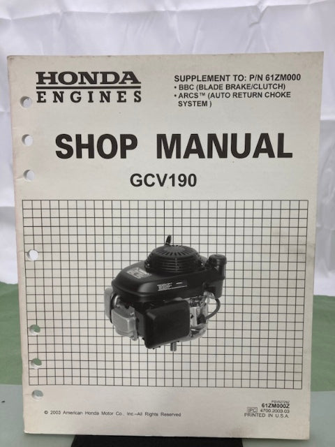 Honda 61ZM000 GCV135 GCV160 Engine Shop Man '97 w/ Supps 61ZM000Z/Y '03 Genuine