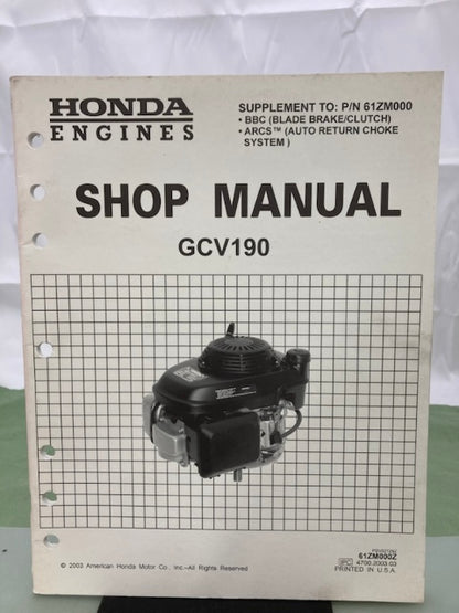 Honda 61ZM000 GCV135 GCV160 Engine Shop Man '97 w/ Supps 61ZM000Z/Y '03 Genuine