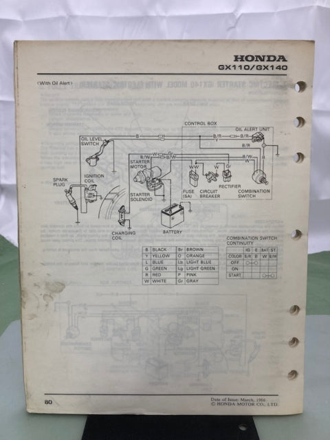 Honda 61ZE010 GX110 GX140 Engine Shop Manual 1986 Genuine