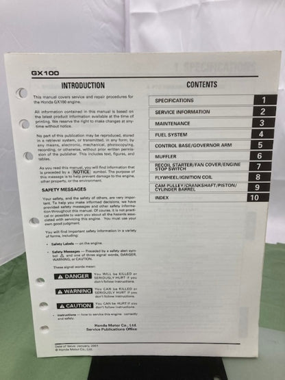 Honda 61Z0D00 GX100 Shop Manual '01 w/ Supplement 61Z0D00Z Rammer '01 Genuine