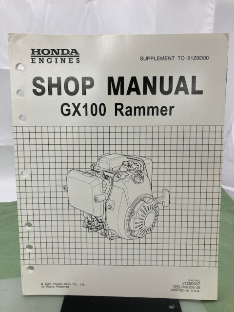 Honda 61Z0D00 GX100 Shop Manual '01 w/ Supplement 61Z0D00Z Rammer '01 Genuine