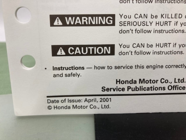 Honda 61Z0D00 GX100 Shop Manual '01 w/ Supplement 61Z0D00Z Rammer '01 Genuine