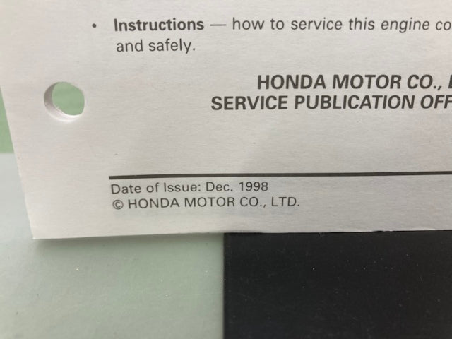 Honda 61ZN400 GXV50 Shop Manual 1998 Genuine