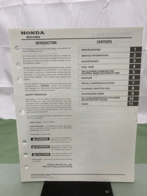 Honda 61ZN400 GXV50 Shop Manual 1998 Genuine