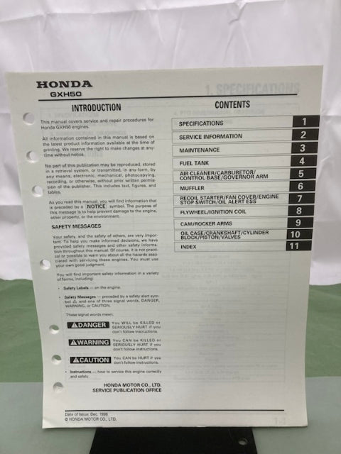 Honda 61ZM700 GXH50 Shop Manual 1998 Genuine