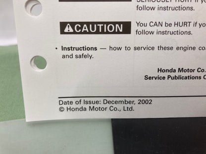 Honda 61Z0H00 GX25 Engine Shop Manual 2002 w/ Supplement 61Z0H00Z 2003 Genuine