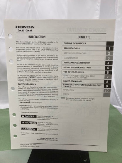 Honda 61ZM300 GX22 GX31 Engine Shop Manual '97 w/ Supps 61ZM300Z/Y 2000 Genuine