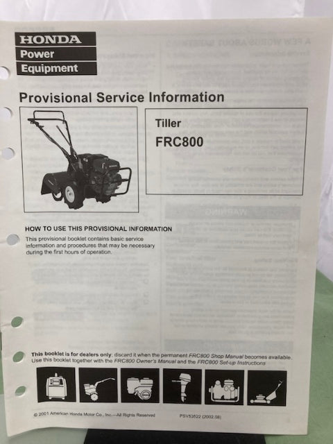 Honda 61V2000 FRC800 Tiller Shop Manual 2002 Genuine