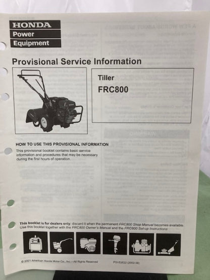 Honda 61V2000 FRC800 Tiller Shop Manual 2002 Genuine