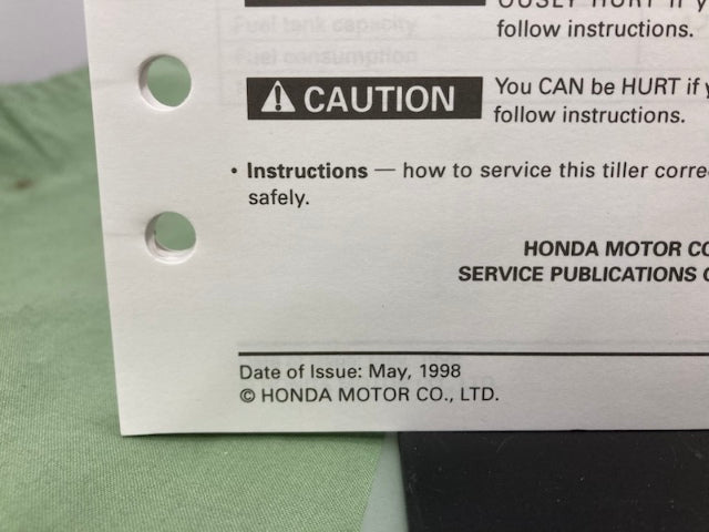 Honda 61V0800 FG400 FG50  Tiller Shop Manual 1998 Genuine