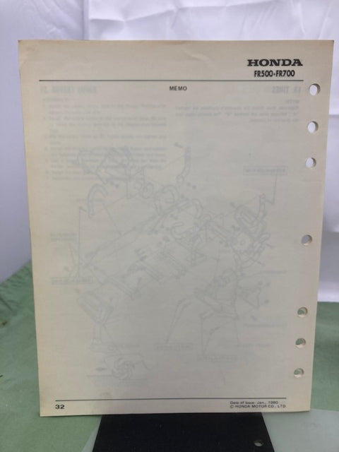 Honda 6172310 FR500 FR700 Tiller Shop Manual 1980 w/ Supplement 6172310Z Genuine